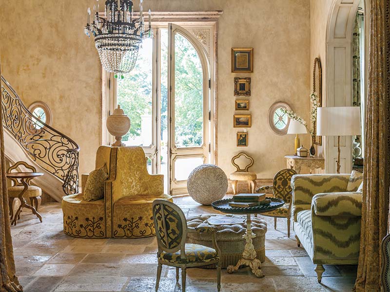 grand entrace hall with ornate winding staricase