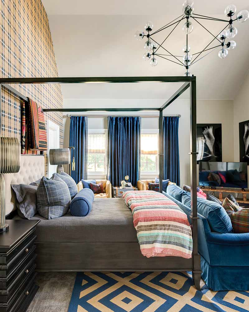 masculine and mixed-patterned bedroom