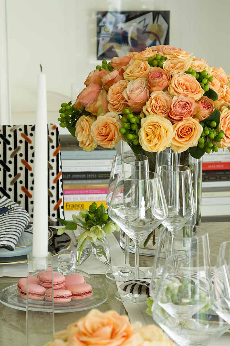 Orange and pink rose centerpiece