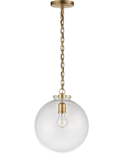 Antique Brass Pendant Ceiling Light in Clear Glass