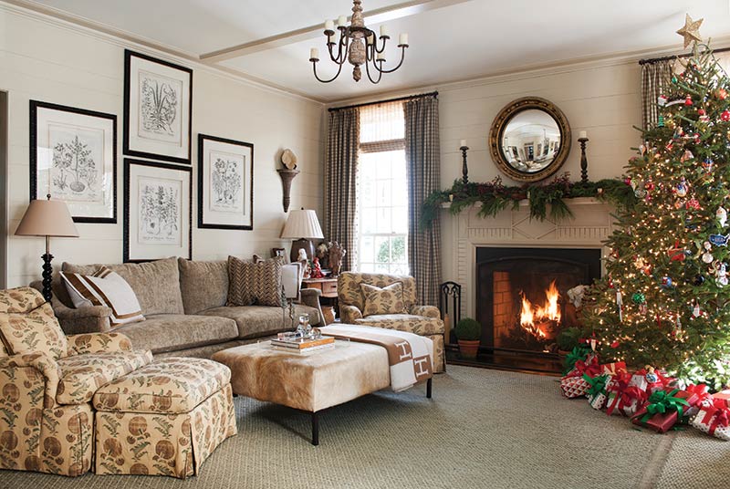 Fraser fir and fireplace