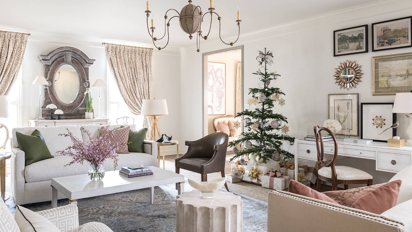 living room with Christmas tree