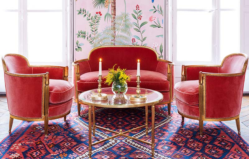De Gournay – Raspberry Silk Velvet Upholstery