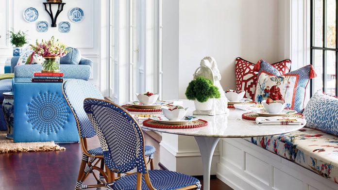 Peek Inside Our March/April 2019 issue! blue and red breakfast nook