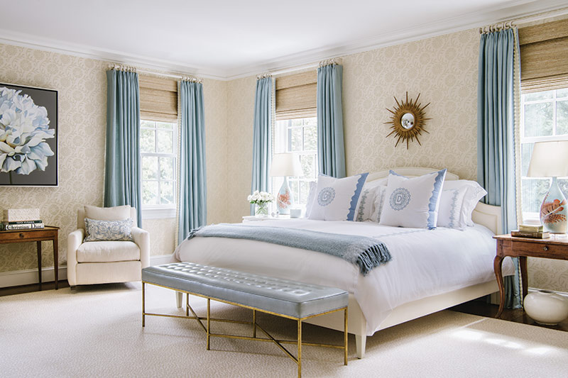 Light blue and white master suite