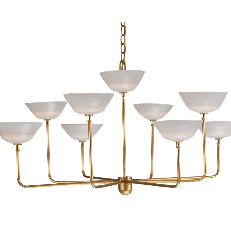 chandelier with gold leaf and hand-blown white glass globes