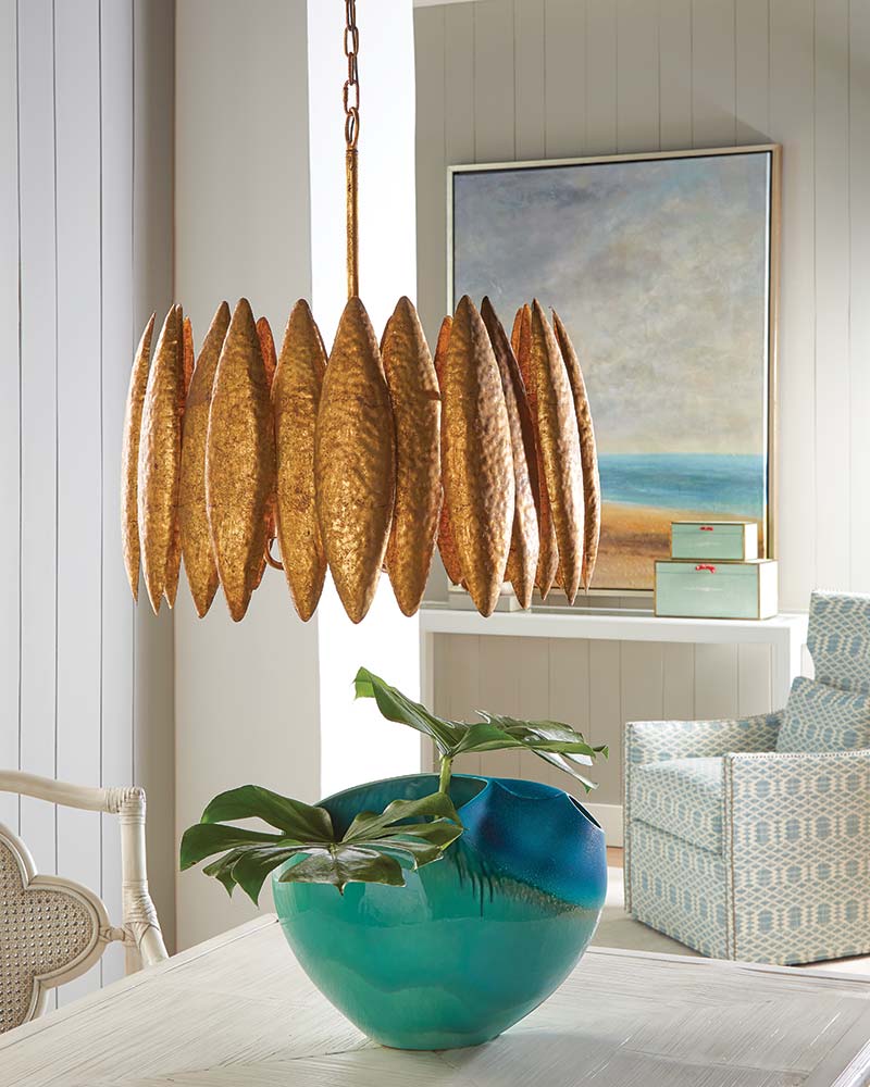 chandelier with antique gold-leaf finish and layered shapes
