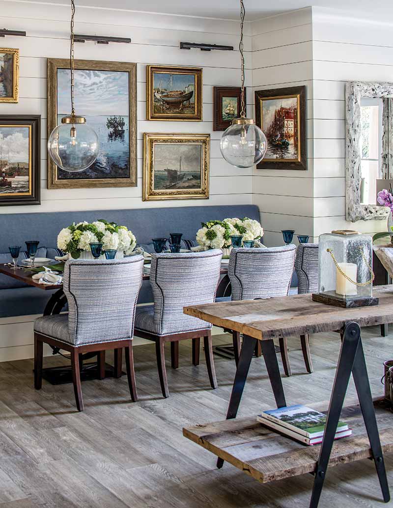 Key West vacation home breakfast nook and gallery wall