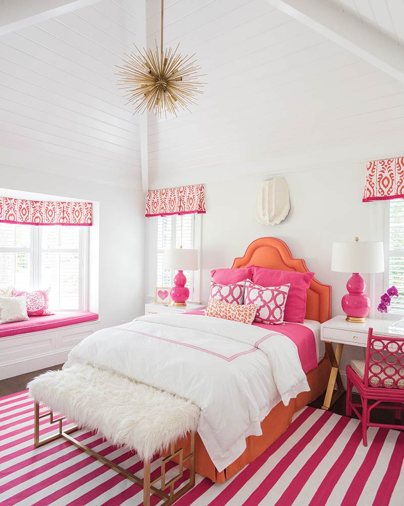 pink and orange girls bedroom in coastal Georgia home