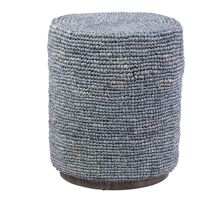 Grey woven round pouf