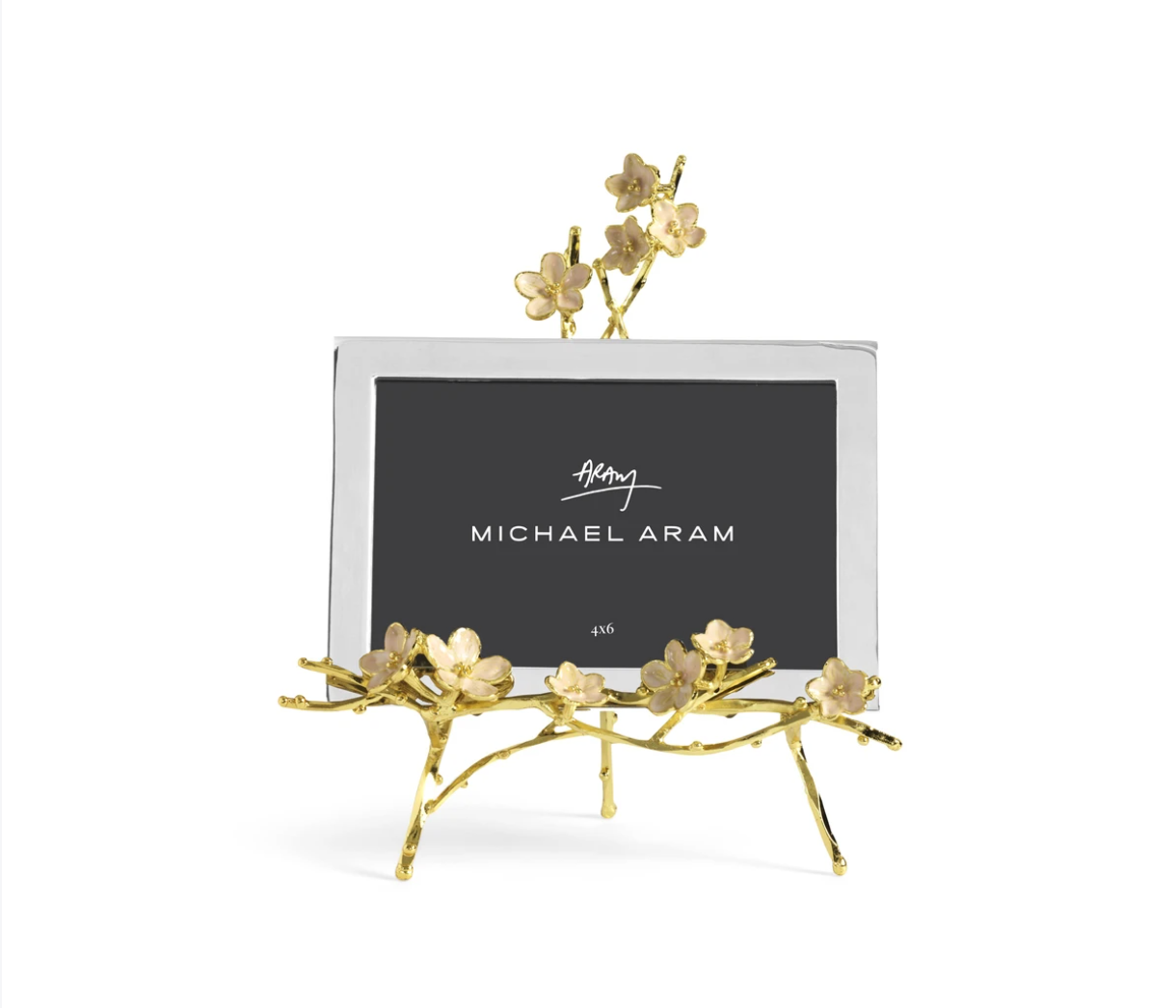 Silver picture frame with a gilded orchid detail
