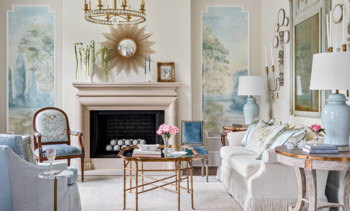 blue and cream living room