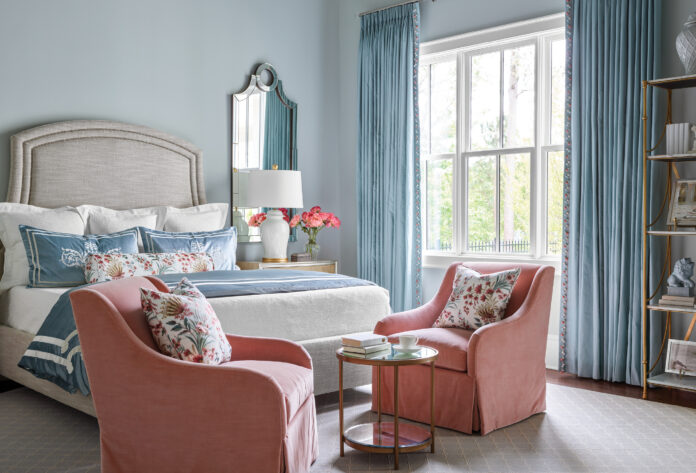 blue curtains in bedroom