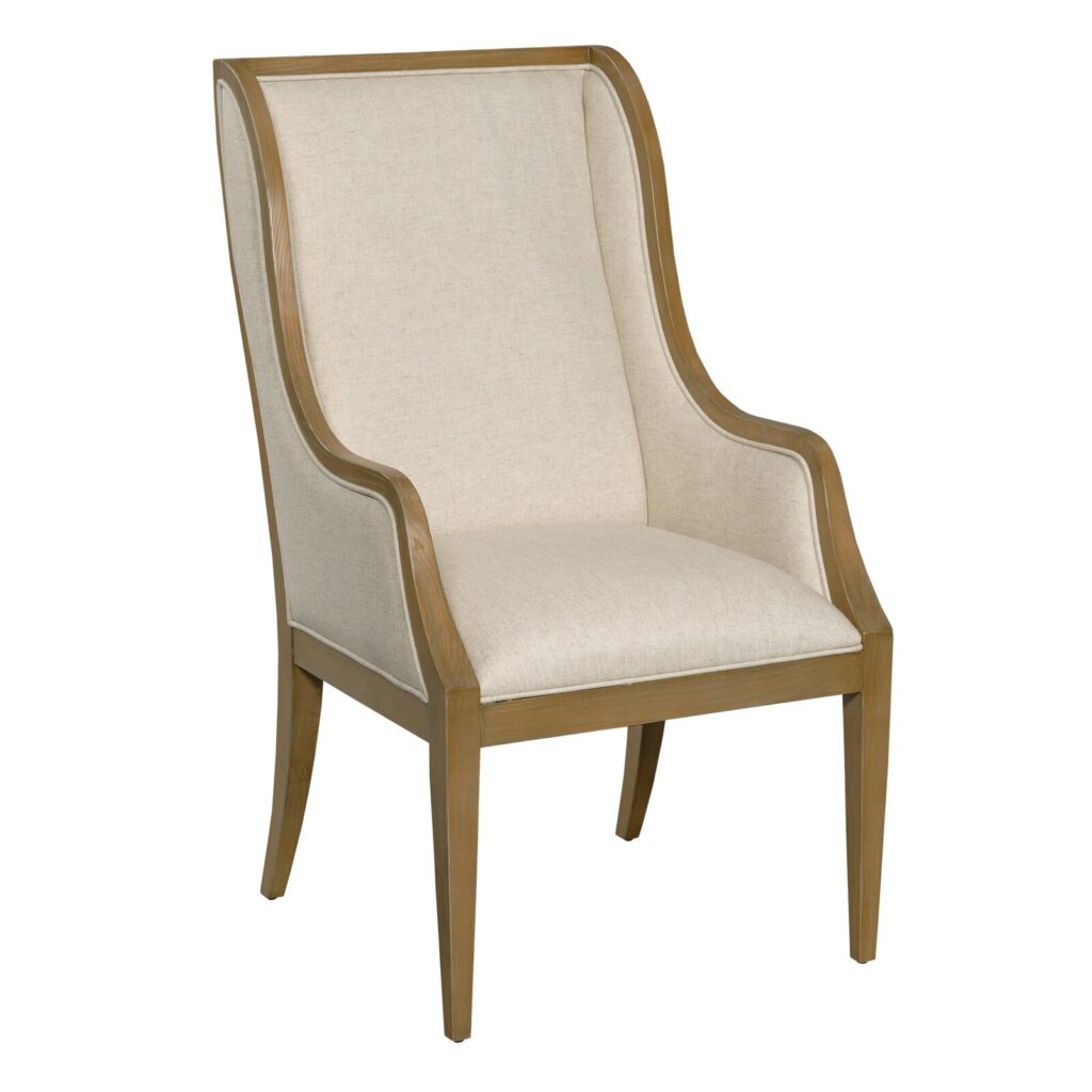 Alto host chair with a tall winged back in ivory linen and a light oak frame