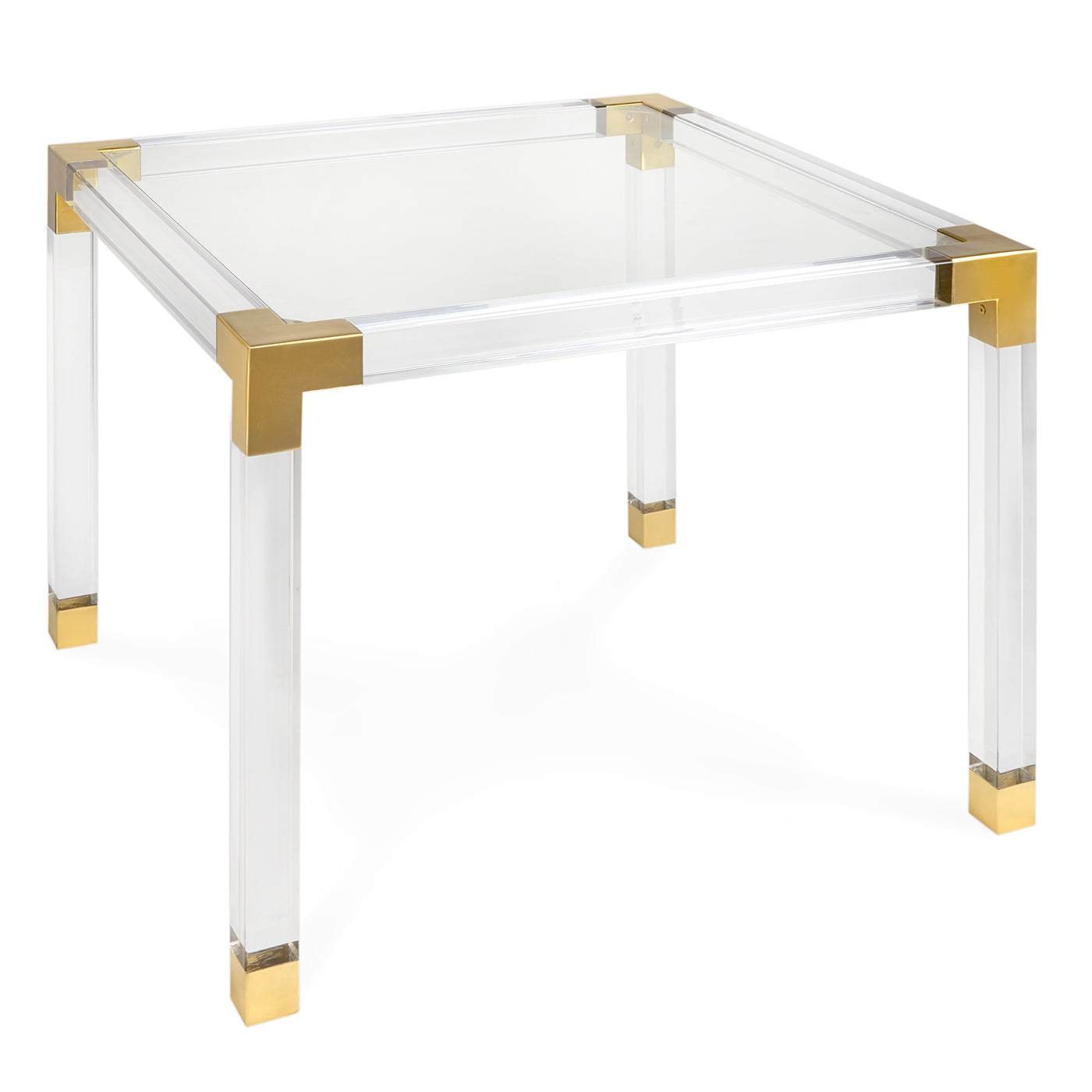 Jonathan Adler Jacques game table in clear acrylic with brass frame