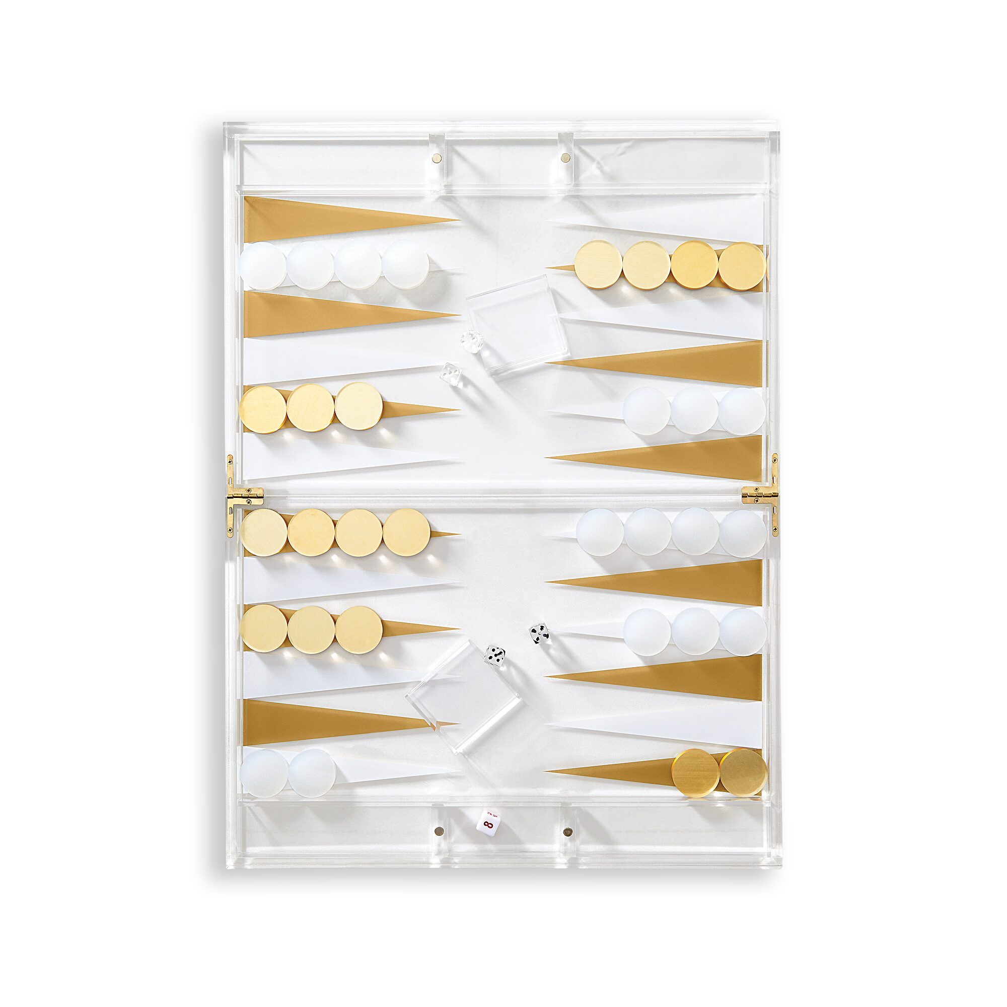 Mark & Graham acrylic backgammon set with white and gold pieces