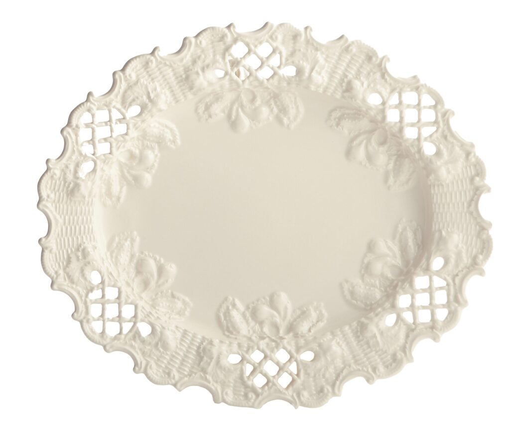 Mottahedeh Longton creamware cookie plate with pierced border