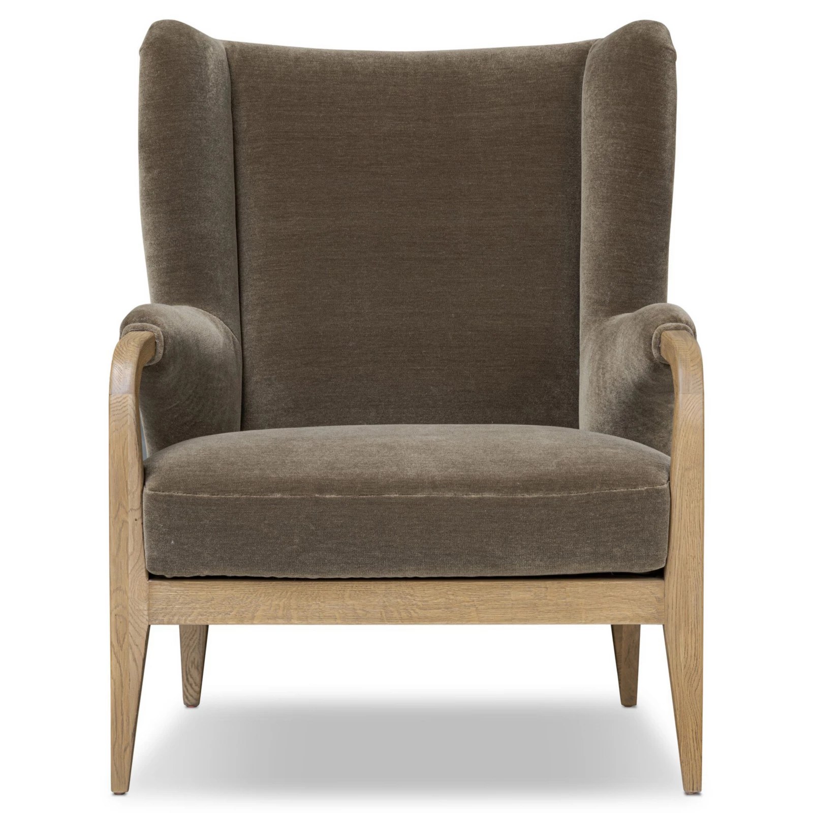 Amber Lewis x Four Hands Sedoni lounge chair in Monte Olive velvet with oak arms
